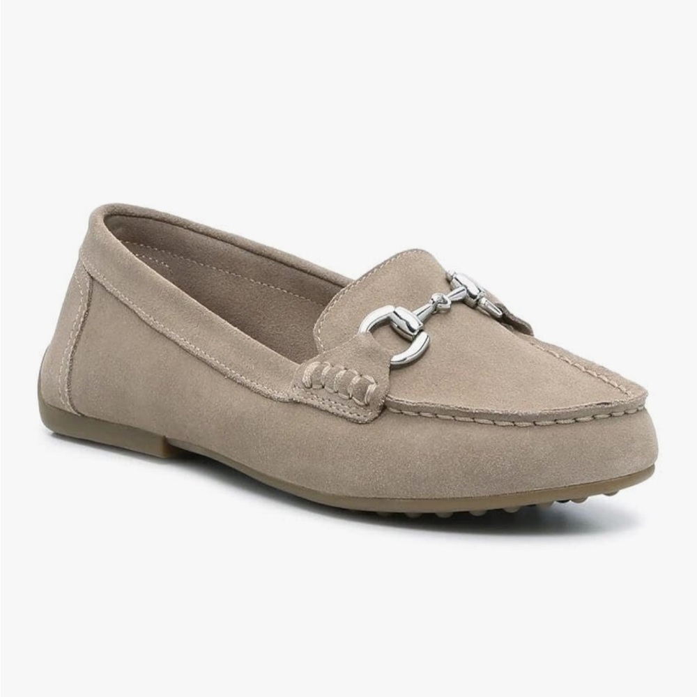 Kelly & Katie Kai Gray Taupe Suede Loafers Horsebit Moccasins Driving Flats 8.5